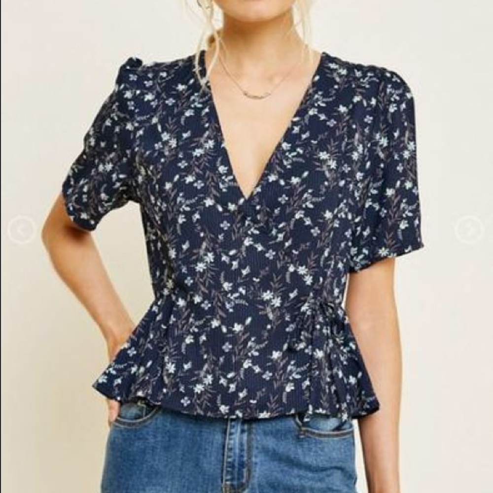 Floral peplum wrap top